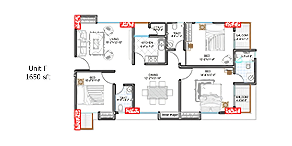 Al-Aksha City 3 Bed 9th Floor Unit F 1650 SFT